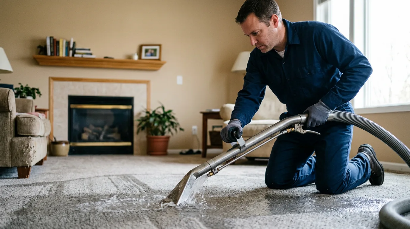 Water damage restoration technician working near Grove, OK
